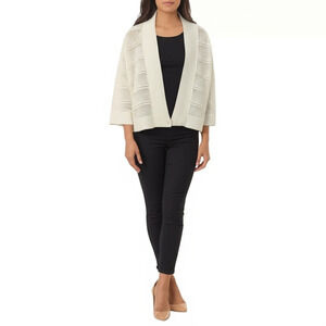 RN Studio Cardigan Womens Size M Cream Open Front Textured Knit Ribbed Cozy